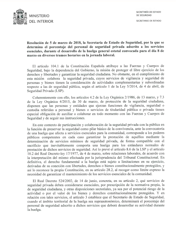 Huelga servicios mínimos seguridad privada